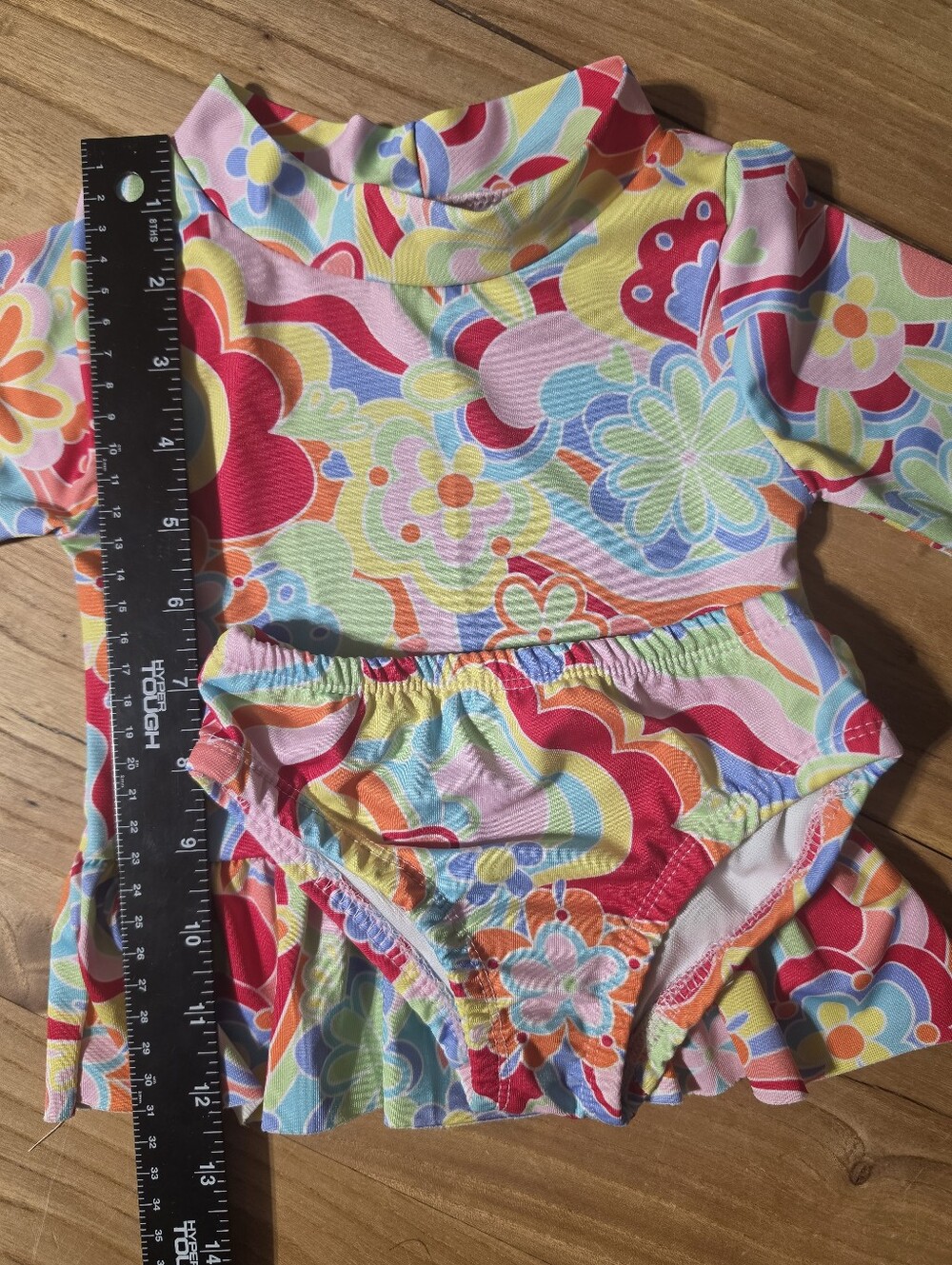 Funky Psychedelic Floral Ruffle Rash Guard Swim Set - 2T - Picture 6 of 7